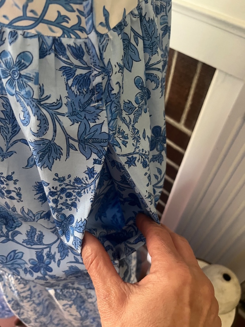 CeCe Blue & White Floral Tiered Cotton Belted Full Button-Front Midi Dress - XL - Picture 7 of 11